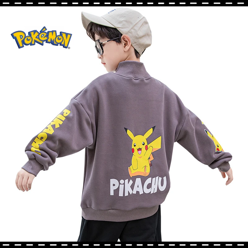 

Флисовые свитшоты для мальчиков с изображением покемона Пикачу и периферийных рисунков из аниме, хлопковая одежда, детские подарки на осен...