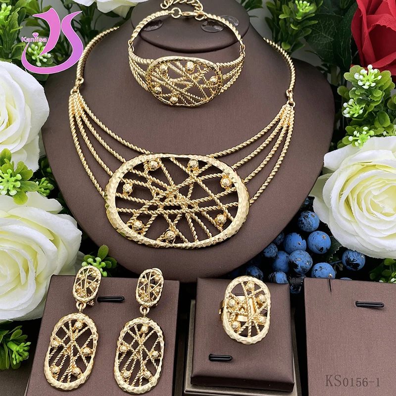 

Brazilian Gold Color Jewelry Sets For Women 18k Gold Plated Necklaces Set Wholesale Jewelry Wedding Party Gift