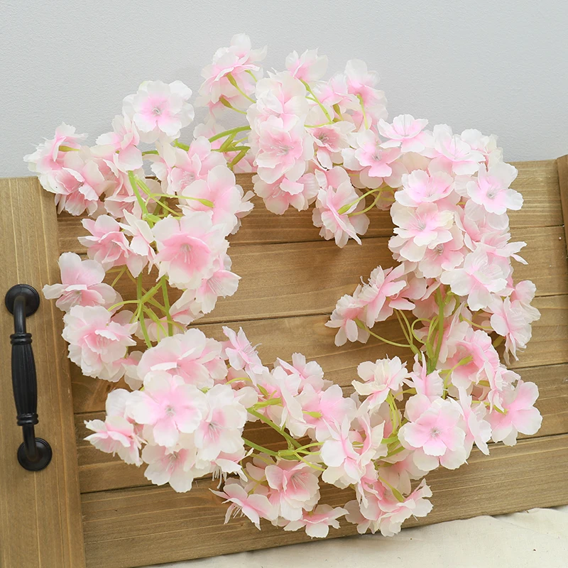 1.8m Flower Garland Artificial Flower String With Leaves Silk Sakura Cherry Blossom Ivy Vine For Home Garden Wedding Arch Decor