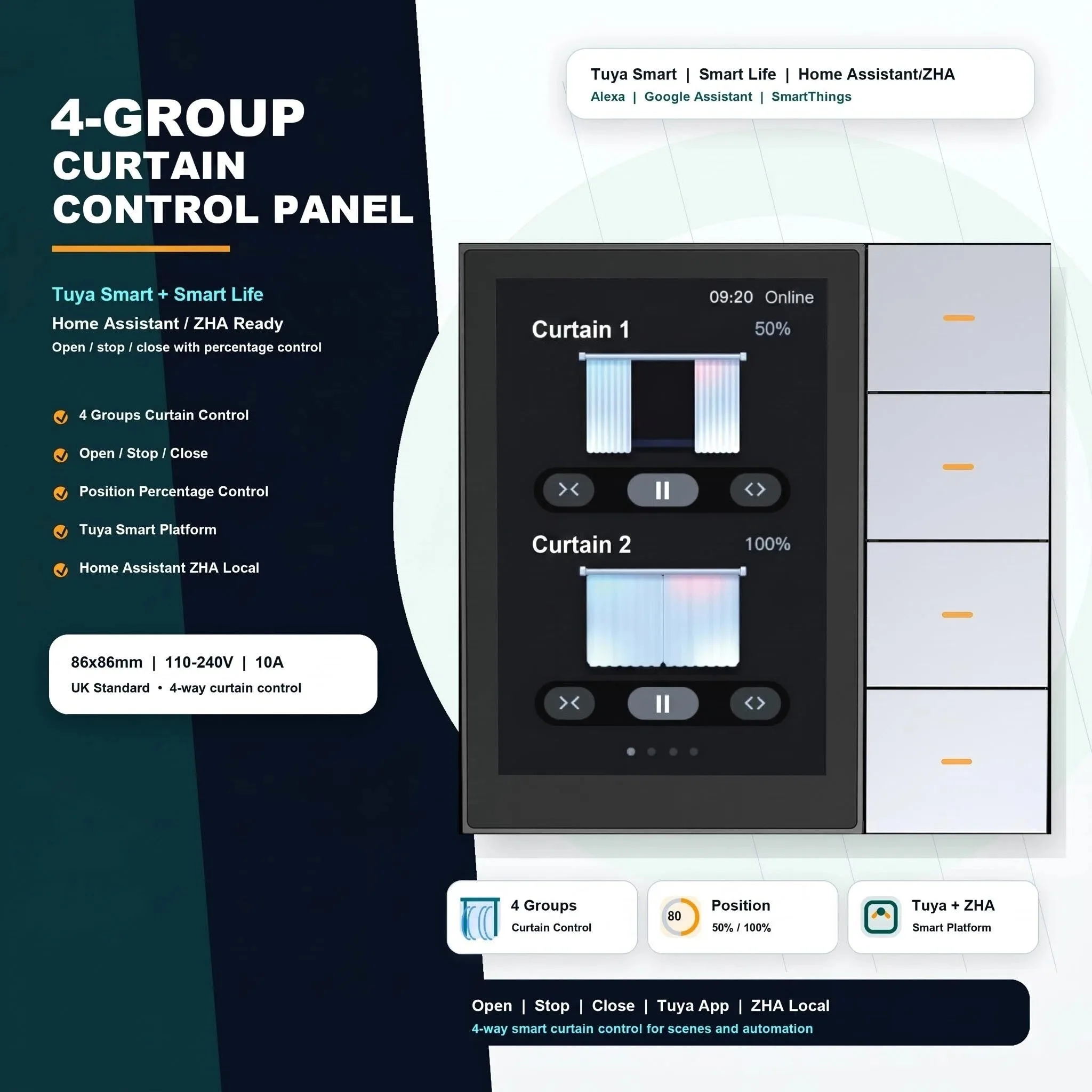 Фото Умный настенный выключатель F3 Pro Tuya Zigbee с сенсорным экраном 3,5 дюйма, 4-клавишная панель для управления освещением и сценариями, Smart Life Tuya, помощник для умного дома №3