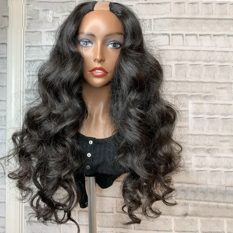 Natural Black 24 inch Body Wave U Part Wig European Remy Human Hair Wigs Long Glueless Jewish Soft Wig For Black Women