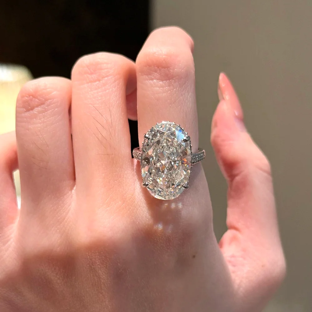 Фото OEVAS 20CT 13*20 мм кольцо с муассанитом овальной огранки для женщин S925 стерлингового серебра D цвет лабораторный бриллиант сверкающие свадебные ювелирные украшения №5