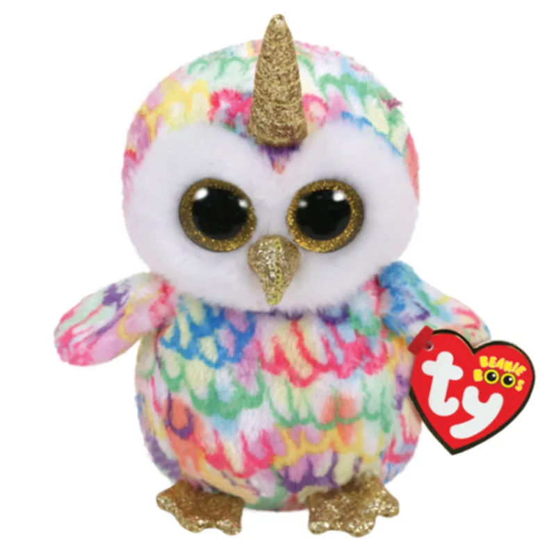 

15 см Ty Beanie Зачарованные блестящие глаза, единорог, сова с рогом, милая кукла-животное, подарок на день рождения, мягкая набивная плюшевая игр...