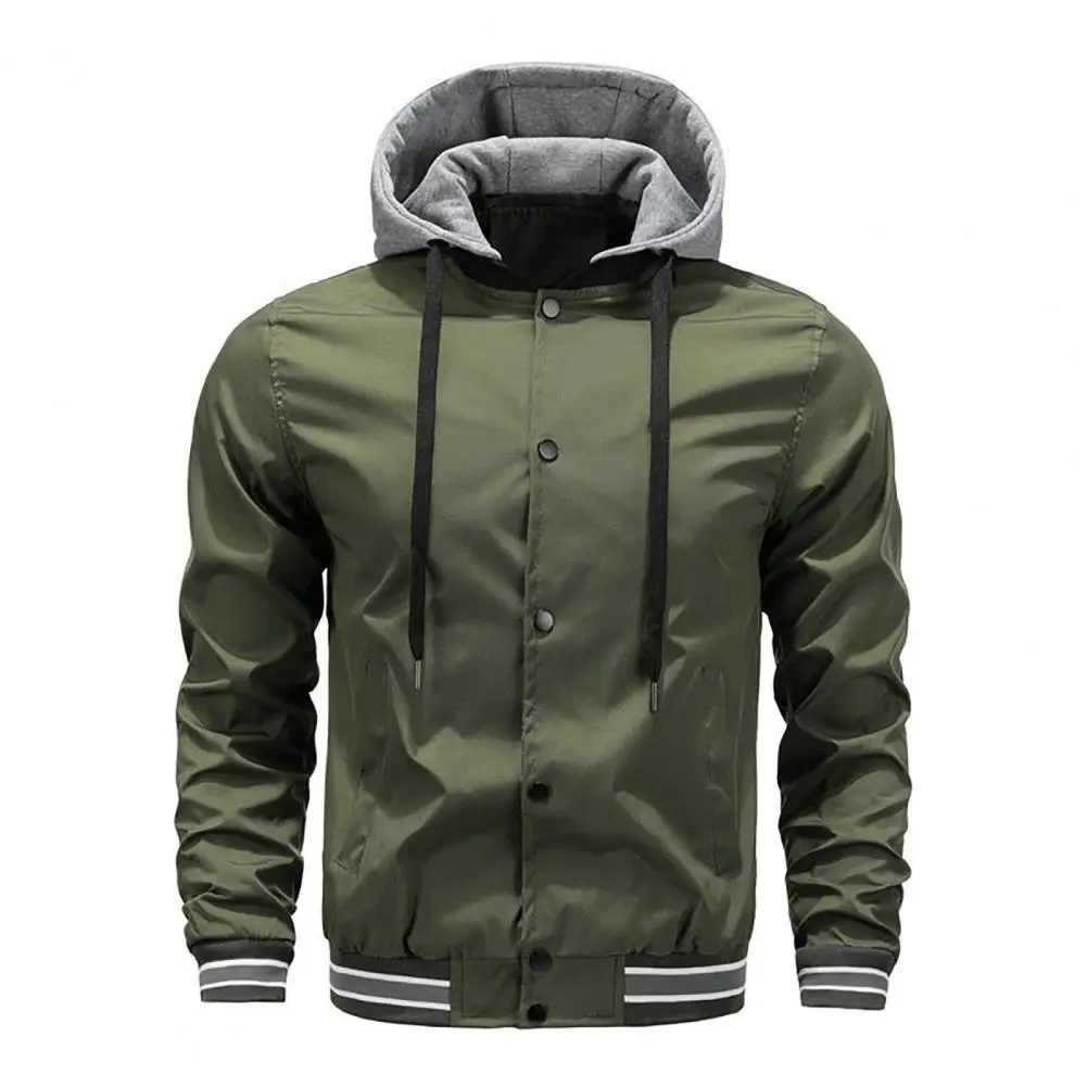 

Men Hoodede Jackets Long Sleeve Thick Hooded Single-breasted Drawstring Elastic Cuff Men Fake Two-piece Jacket jaqueta masculina