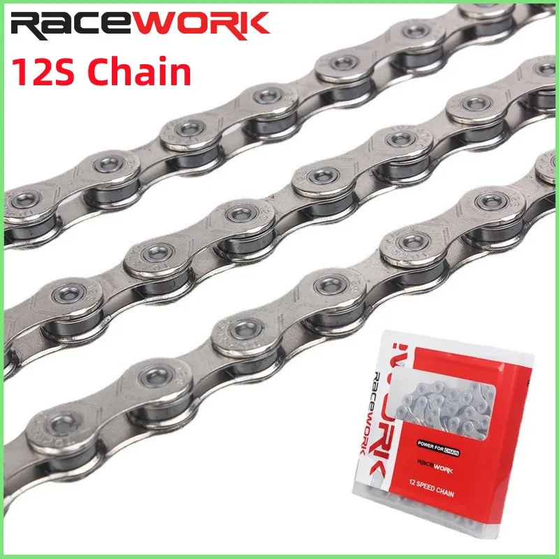 

RACEWORK Mountain Road Bicycle Chain 12 Speed Silver 126L Folding Bicycle Chain with Magic Buckle