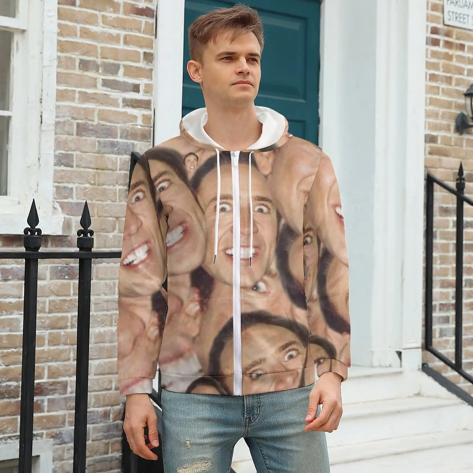 

Nicolas Cage Meme Hoodie Funny Face Collage Outdoor For Man Hoodies For Man Winter Zip Up Hoodie Over Size