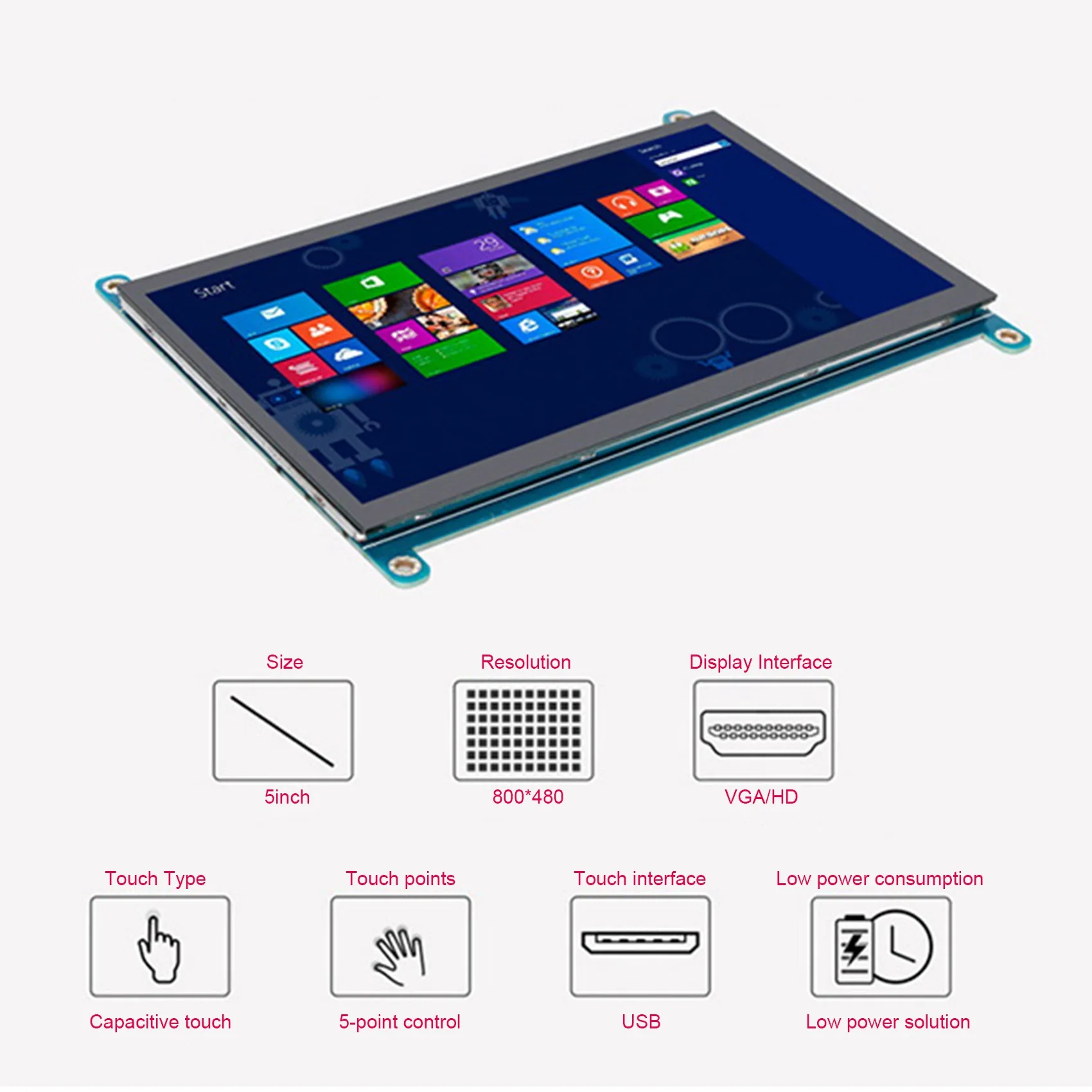 

5 Inch No Touch Screen Monitor Pane 800X480 Capacitive Touch Display HDMI-Compatible VGA Display Compatible Raspberry Pi