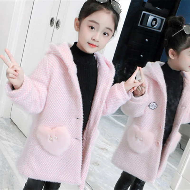 

Girls Fur Coat Jacket Cotton Outwear Overcoat 2022 Gray Warm Thicken Plus Velvet Winter Autumn School Gift Children's Clothing