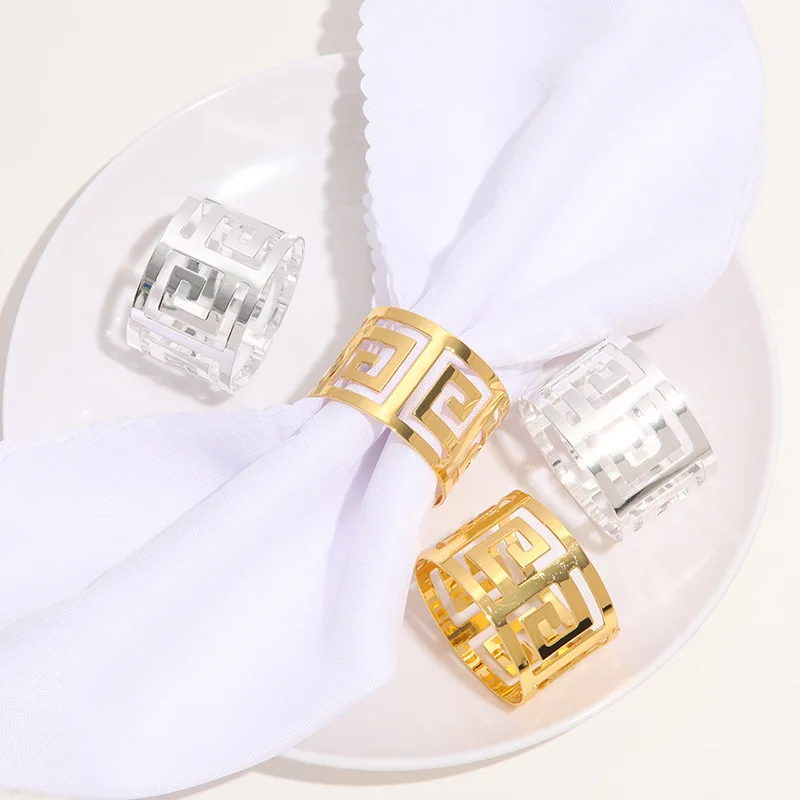 

6pcs Napkin Rings Holder Gold Silver rose gold West Dinner Towel Napkin Ring Party Supplies Table Decoration Wedding Party Hotel