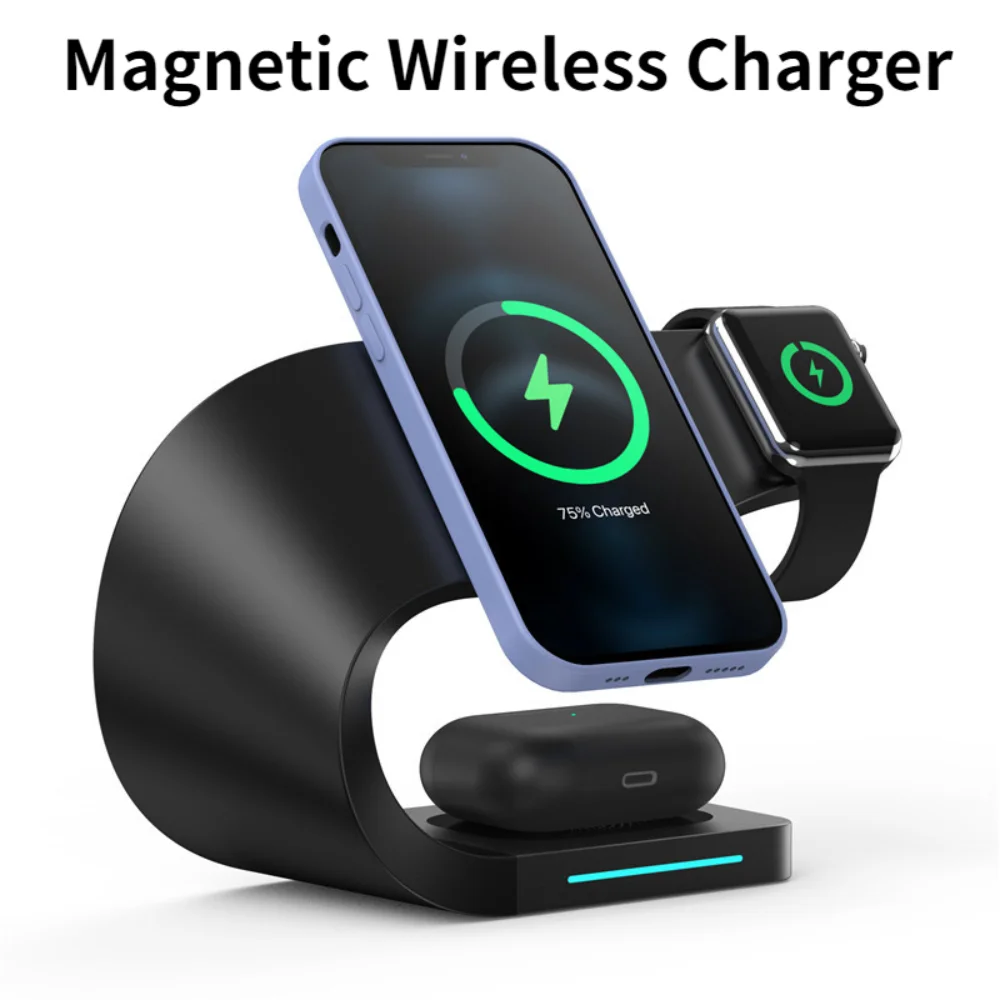 

Беспроводная Магнитная зарядная док-станция, 15 Вт, для iPhone 13, 13Pro, 12Pro Max, 4 в 1, для Apple Watch 7, 6, SE, Airpods Pro с портом USB C