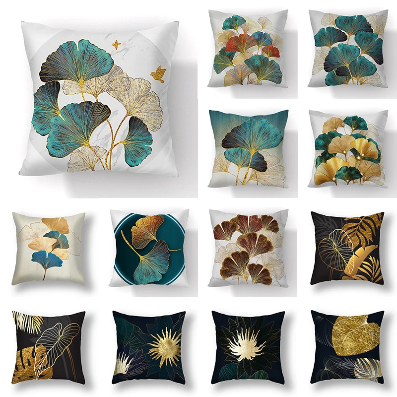 

45x45 см Ginkgo Leaf чехол для подушки из полиэстера Black Gold Leaf чехол для поясничной подушки кресло для гостиной, диван, домашний декор, подарок