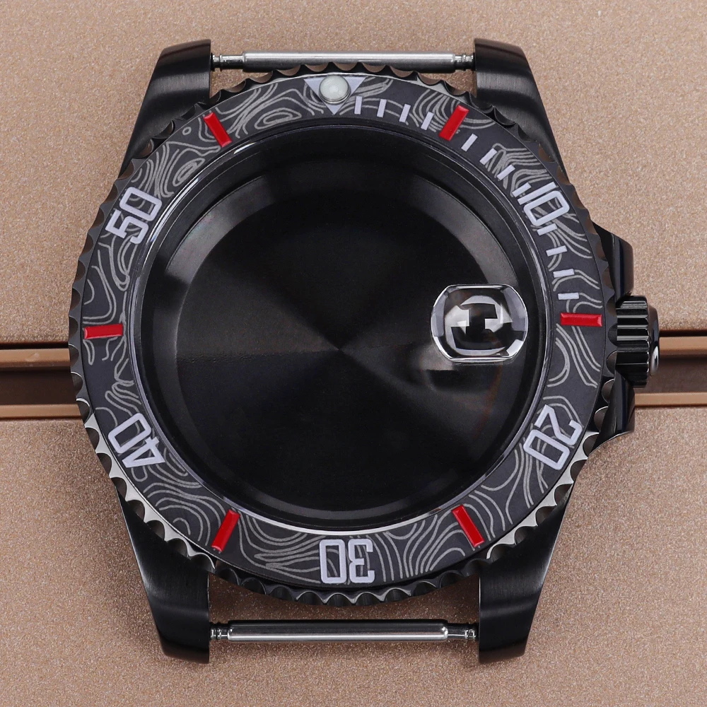 Фото Черный мужской корпус часов PVD NH35 40 мм с сапфировым стеклом для SUB Seiko NH35 NH36 NH38 NH34 Miyota 8215 ETA 2824 Механизм Yacht-Master 20ATM №3