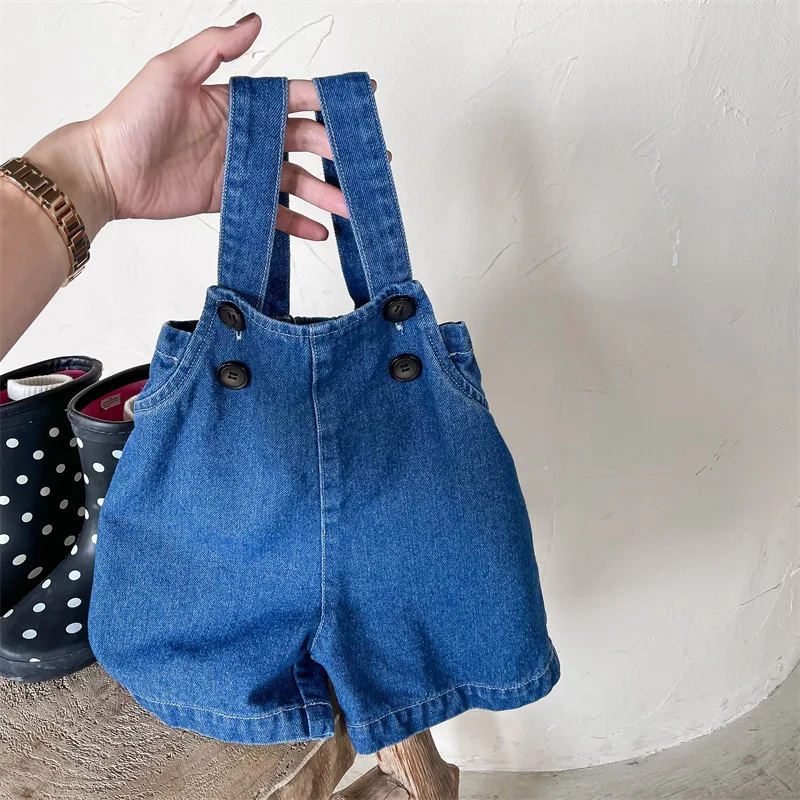 

2022 Summer Korean Denim Kids Overalls Girls Shorts Fashionable Children's Clothing Casual Cotton Pants Toddler Jumpsuit
