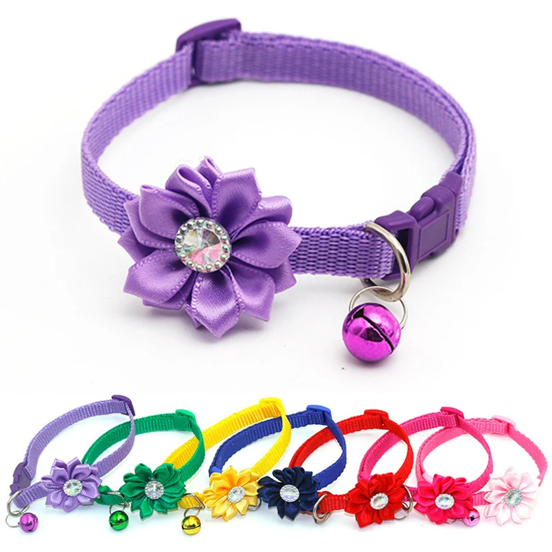 

Pet Bell Flower Collar Necklace Pet Cat Collar Cute Cat Bell Collar Adjustable Ribbon Collar for Cats Small Dogs Pet Supplies