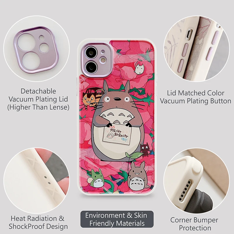 Фото Чехол для телефона с аниме Тоторо для iPhone 13Pro, 7, 8 Plus, XR, XS, 12, 11 Pro Max, Se, 2 линзы, защитный чехол с отверстием и прямыми краями, силиконовый чехол №2