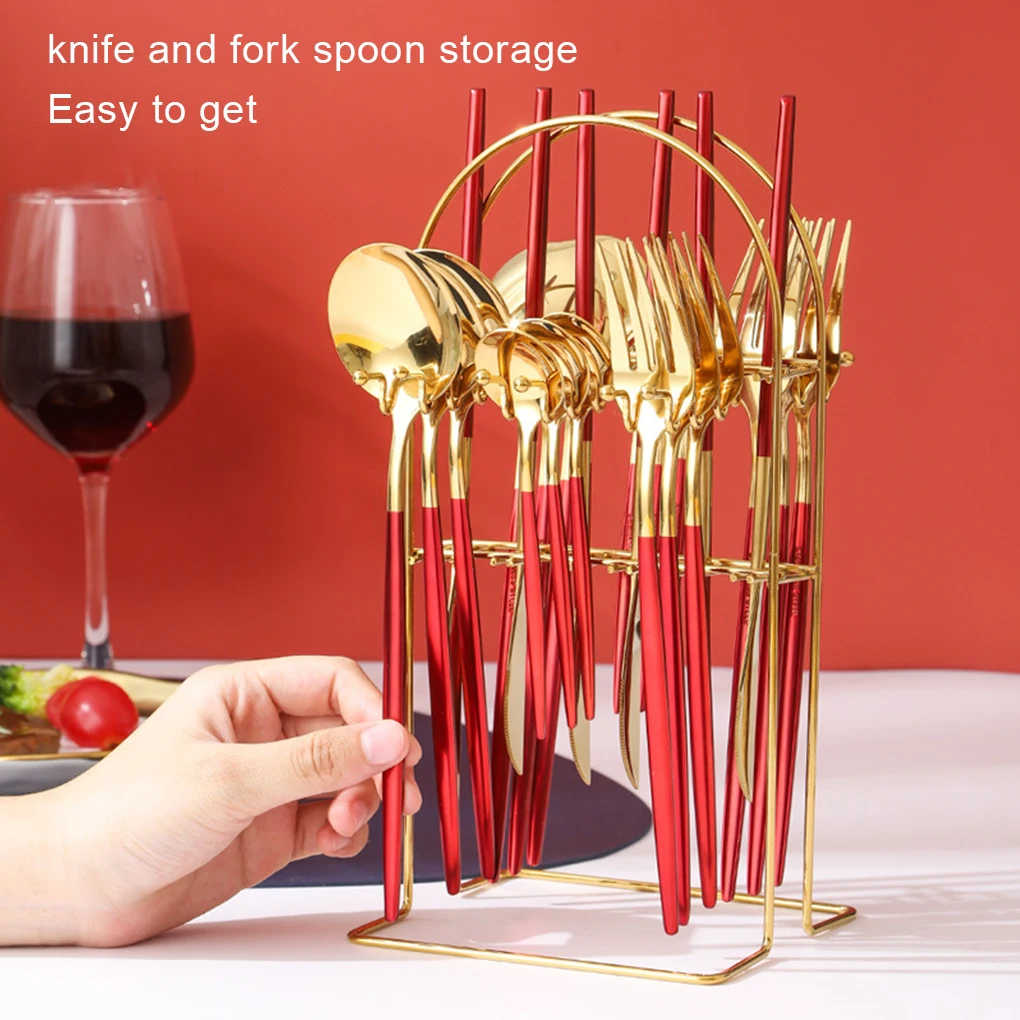 

24Pcs Stainless Steel Cutlery Set Spoon Dinnerware Kitchenware Knife Fork Supplies Accessories Birthday Silvery Silvery