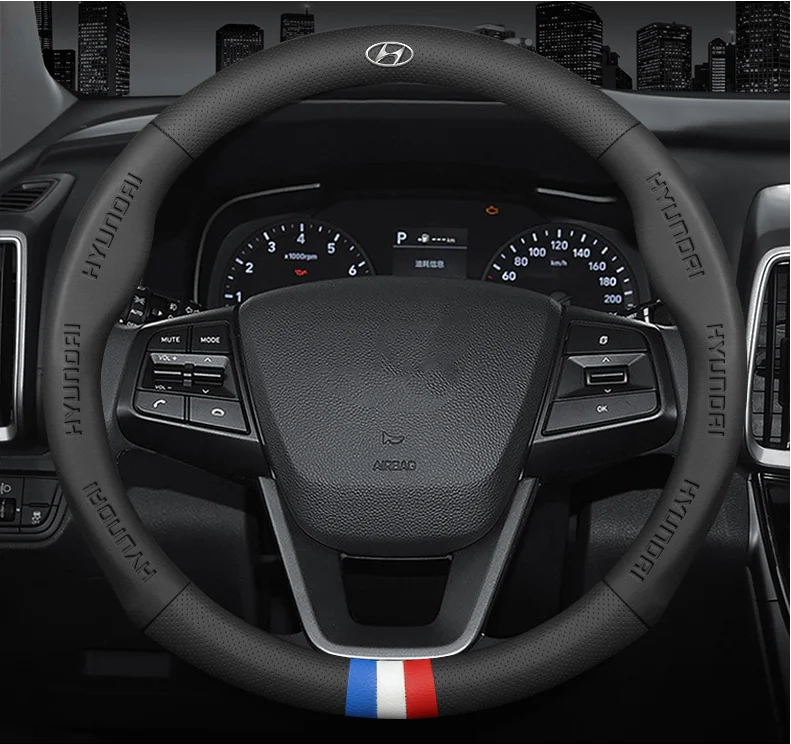 

For Hyundai Solaris Tucson Santa Creta Elantra I10 I20 I30 I40 IX25 IX35Car 3D Embossing Logo Breathable Steering Wheel Cover