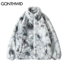 Hip Hop Winter Faux Fur Fleece Jacket Streetwear Men Harajuku Tie Dye Heart Fuzzy Jackets Warm Coats 2022 Casual Zipper Coats