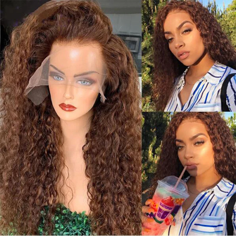 

Soft Natural Hairline Ginger Brown 26“Long Kinky Cruly 180Density Lace Front Wig for Women BabyHair Glueless Preplucked Daily