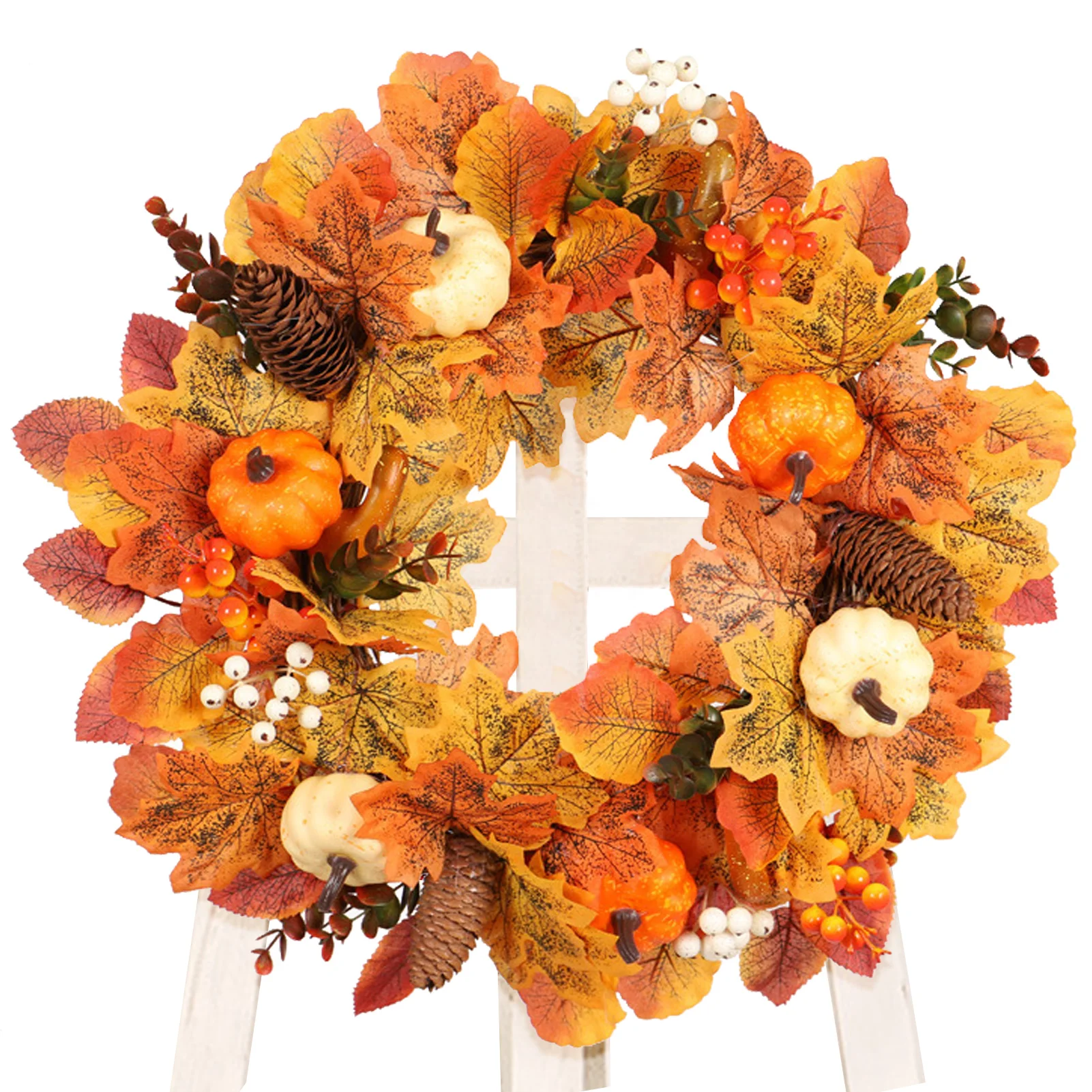 

Fall Wreaths For Front Door 45cm Artificial Autumn/Fall Wreaths For Front Door Maple Leaves Berries Pinecones Thanksgiving