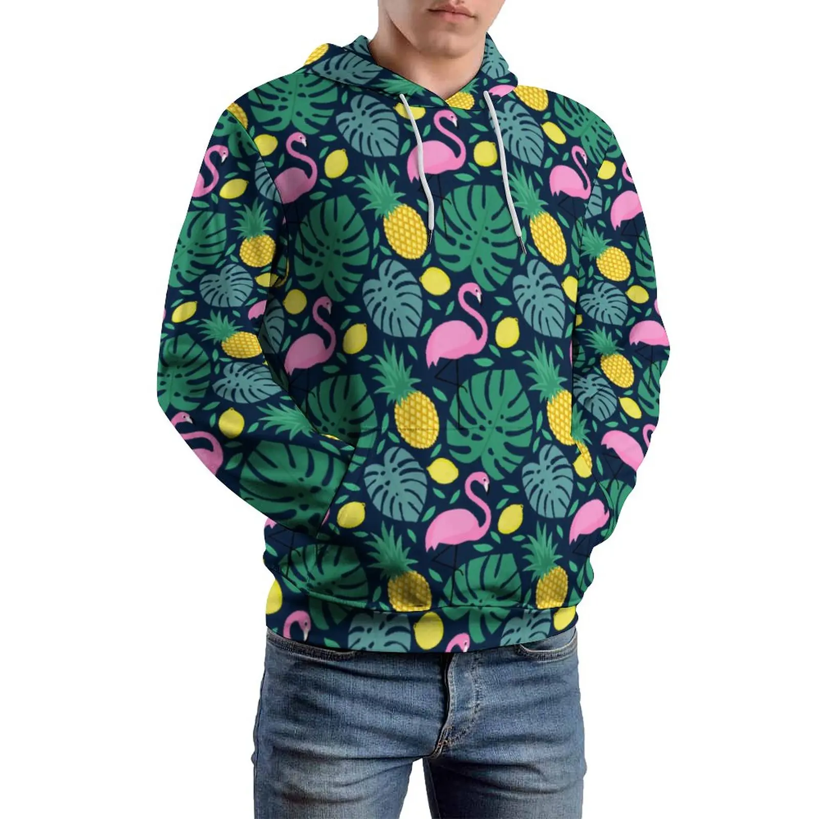 

Funny Palm Leaves Casual Hoodies Long Sleeve Pineapple Flamingo Lemon Print Aesthetic Pullover Hoodie Loose Oversize Custom Top