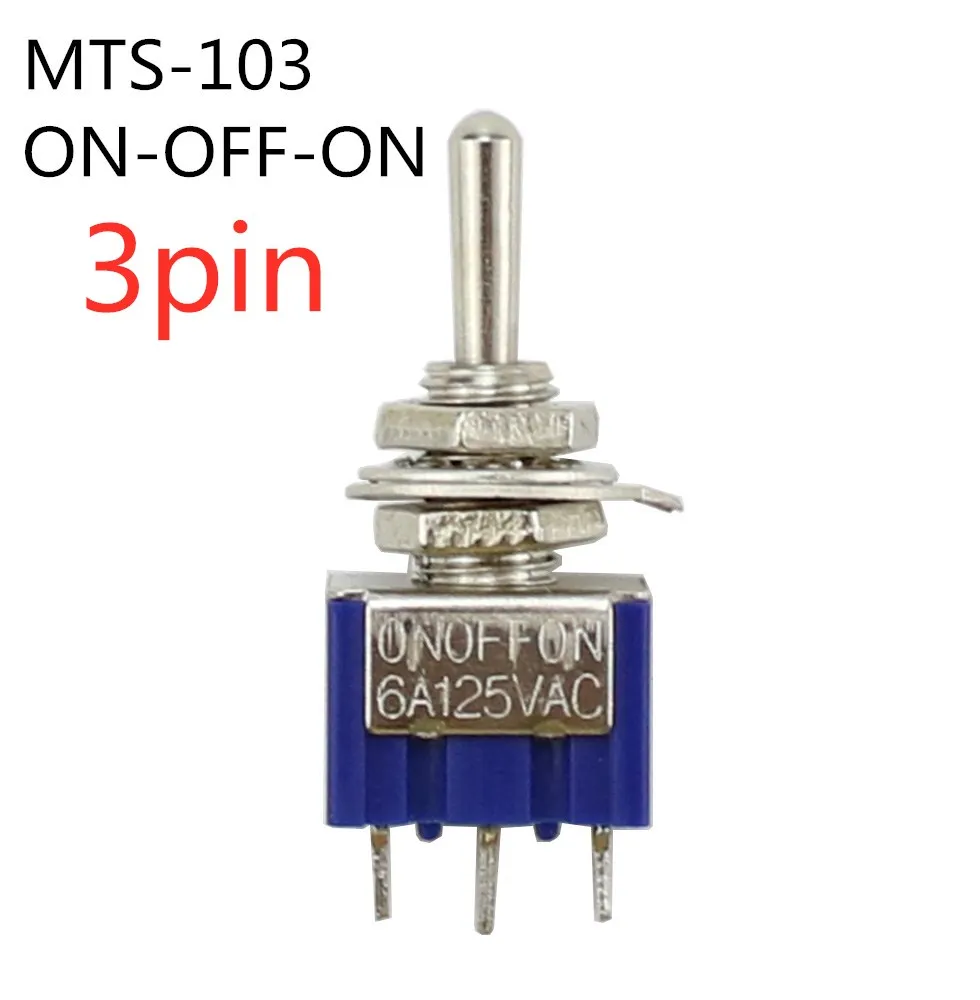 

10 шт./5 шт. миниатюрный тумблер, однополюсный, двойной, SPDT DPDT ON-OFF-ON ON-ON, 120 В переменного тока, 6 А, 1/4 дюйма, монтаж MTS-102 103 202