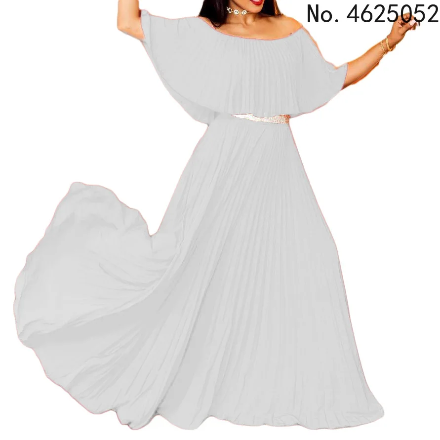 

Plus Size African Party Dresses for Women 2022 New Fashion Off Shoulder Summer Chiffon Maxi Long Dress Pleated Vestidos Robe