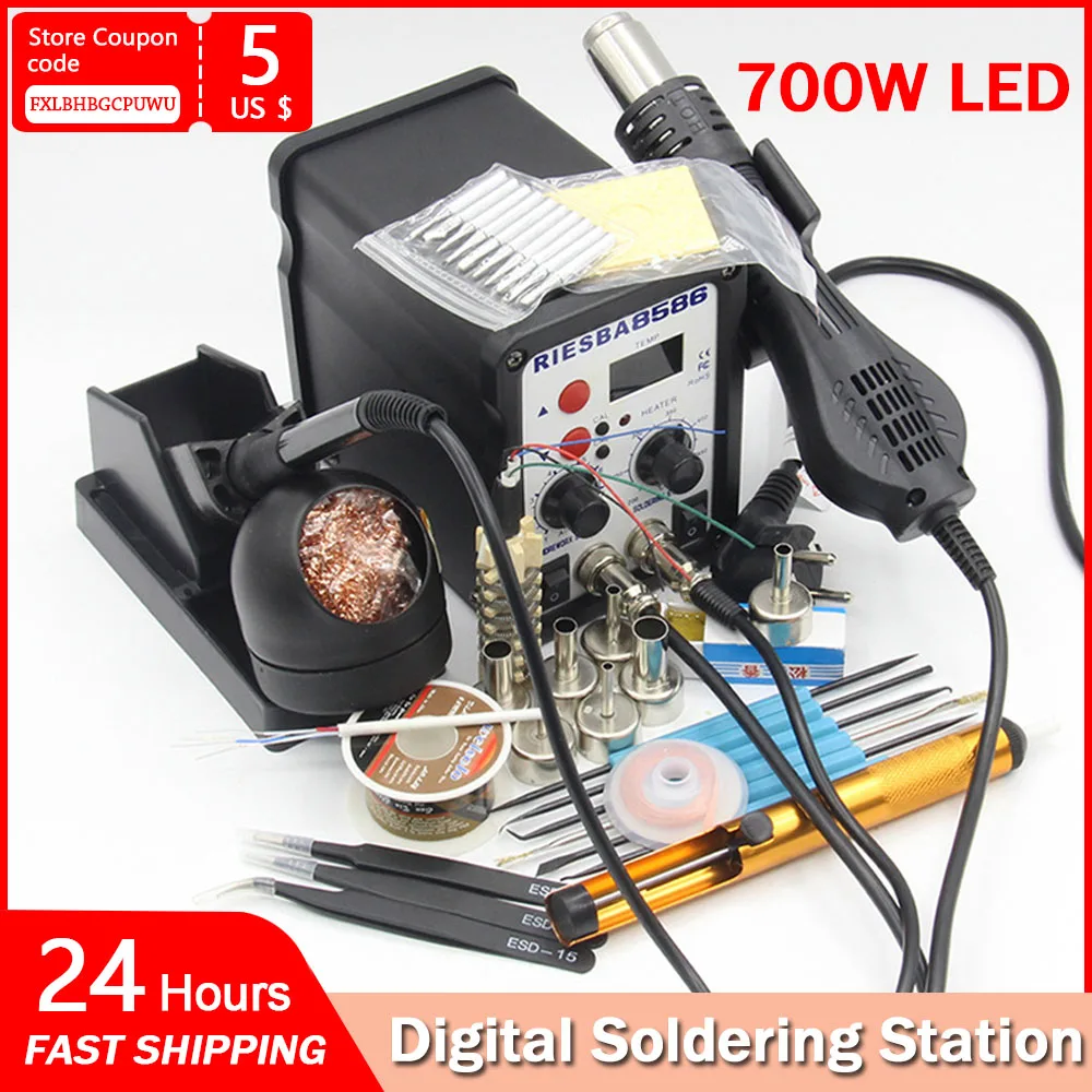 2 IN 1 700W LED Digital Soldering Station Hot Air Gun Rework Station Electric Soldering Iron For Phone PCB IC SMD BGA Welding