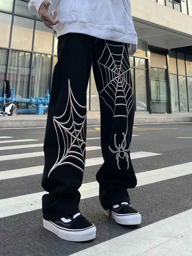 Y2K Men's Korean Casual Brand Clothing Hip -hop H Denim Trousers Gothic Rock Straight Pants Street Clothing Men's Clothing Denim