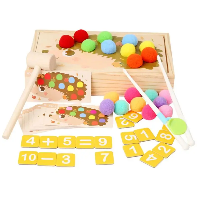

Montessori Math Toys Wooden Gopher Game Counting Matching Preschool Sorting Beads With Hammer Bead Clip Teaching Aid Toy For