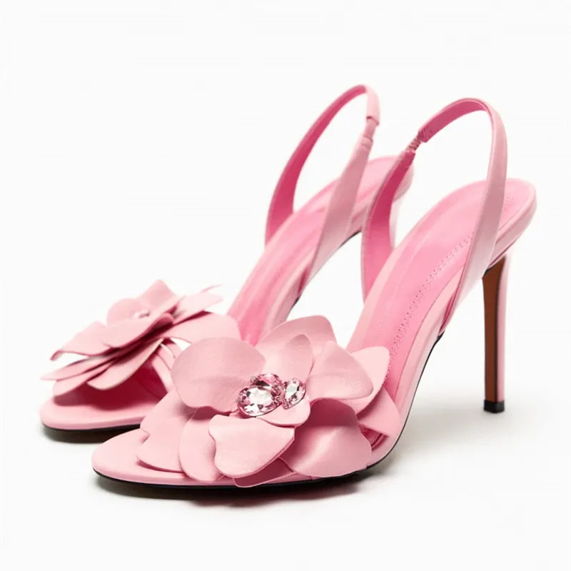 

TRAF Pink High Heel Leather Sandals For Women Summer Dress Heels Elegant Green Stiletto Shoes Heeled Slingback Sandals 2023