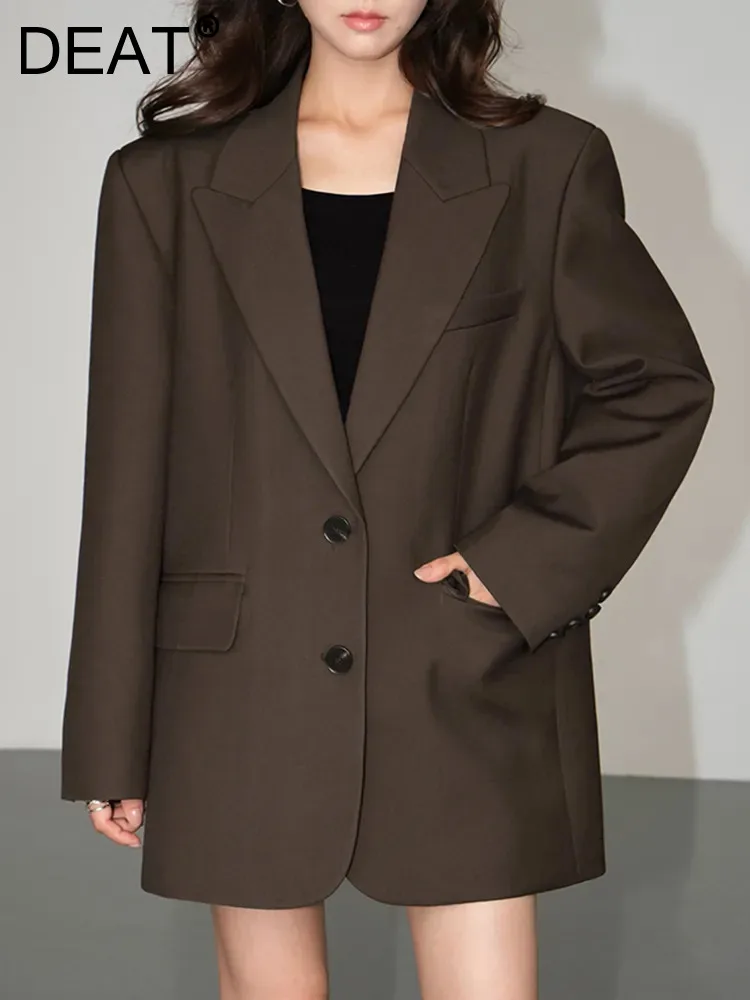 

Женский однобортный пиджак DEAT, свободный хлопковый пиджак с отложным воротником и длинными рукавами, с карманами, осень 2023