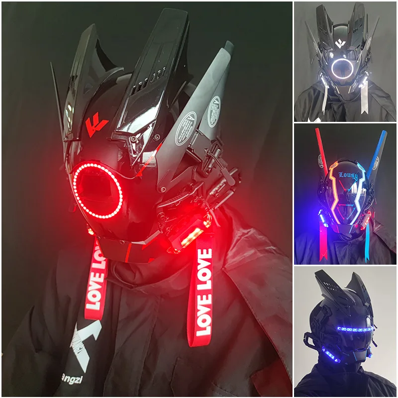 

Cool Cyberpunk Mask Adults Mechanical Style Cosplay Mask Science Fiction Helmet With LED Light Strip Role Play Party Dress Mask
