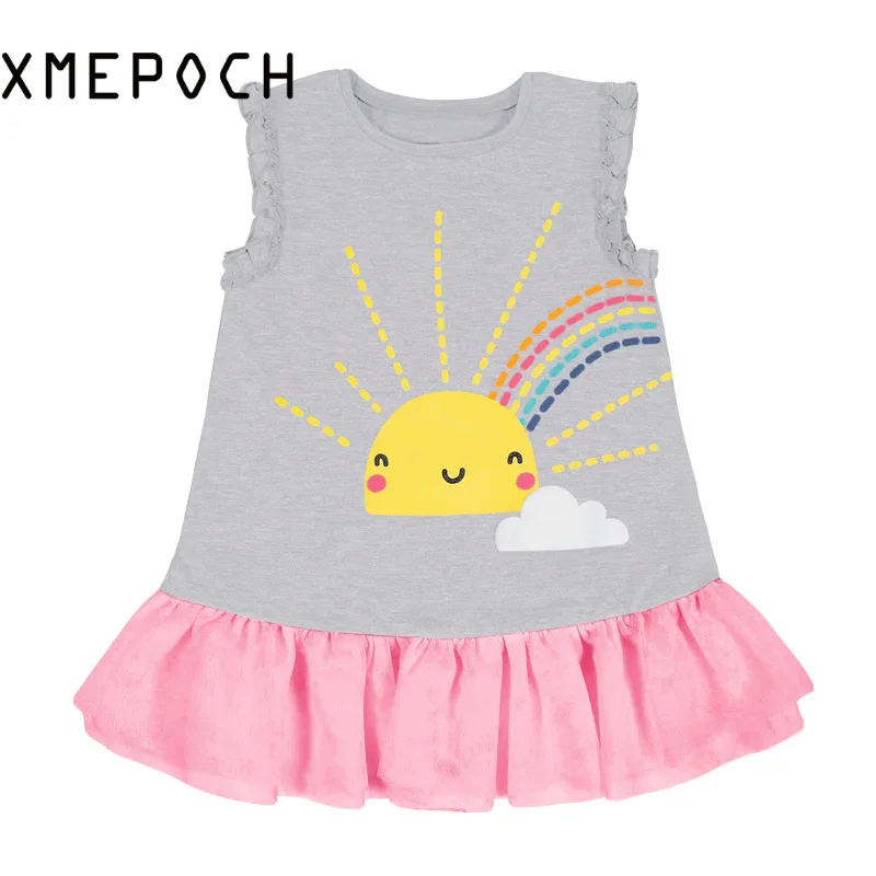 

XMEPOCH Girls Spring and Summer Dress Pink Cotton Cartoon Children's Skirt Dresses for Girls 2 To 7 Years Old