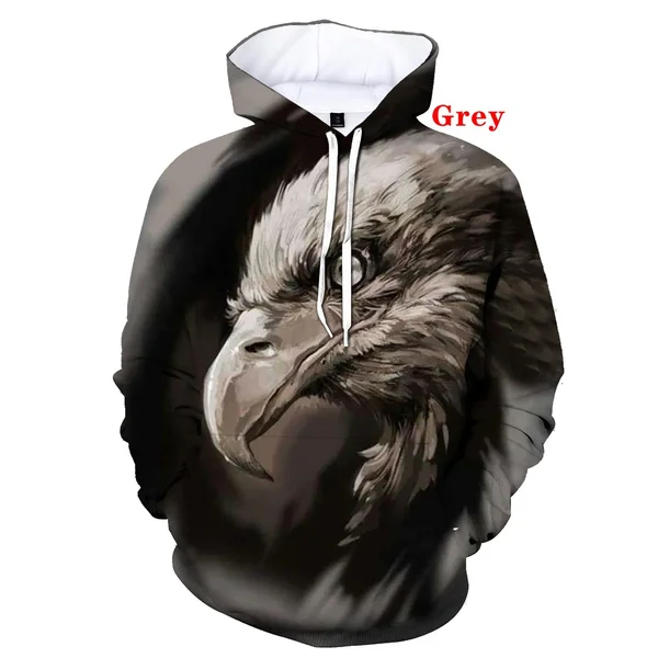 3D Eagle Printed Mens Autumn And Winter Fashion Long Sleeves Slim Round Neck Hoodies