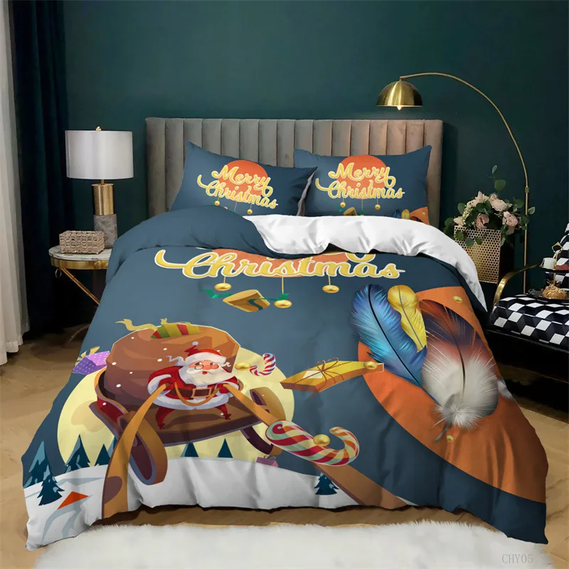 

Cartoon Santa Claus Duvet Cover Merry Christmas Bedding Set Microfiber Feather Comforter Cover Full King For Kids Teen Bedroom