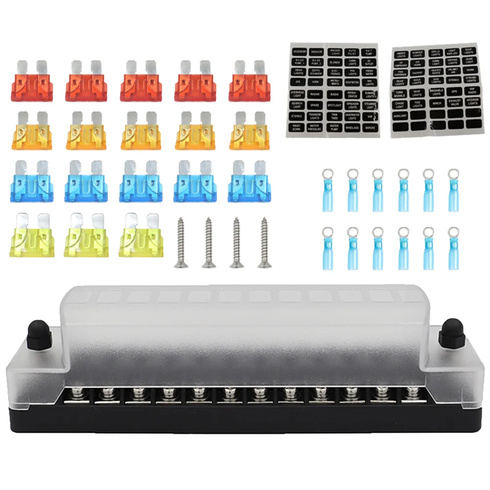

1 Set Fuse Box Car Circuit Fuse Box Boat Fuse Block Holder 12-way Fuse Box 12-way Circuit Holder For Boat Vehicle Car