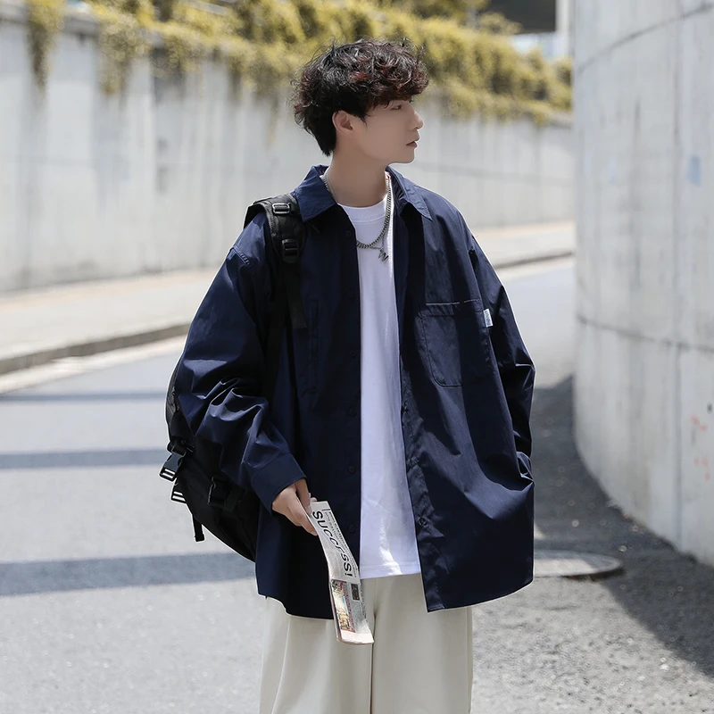 

Sleeved shirt men's autumn new top versatile youth casual loose shirt