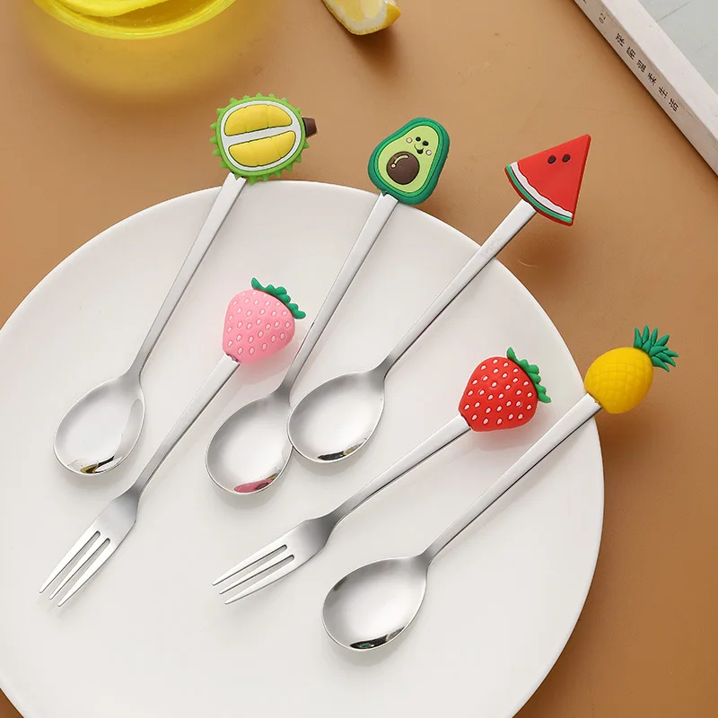 

1pc Creative Cute Fruit Shape Dessert Spoon Cartoon Fruit Fork Cake Coffee Stirring Spoon Kitchen Household Tableware Kids Gifts