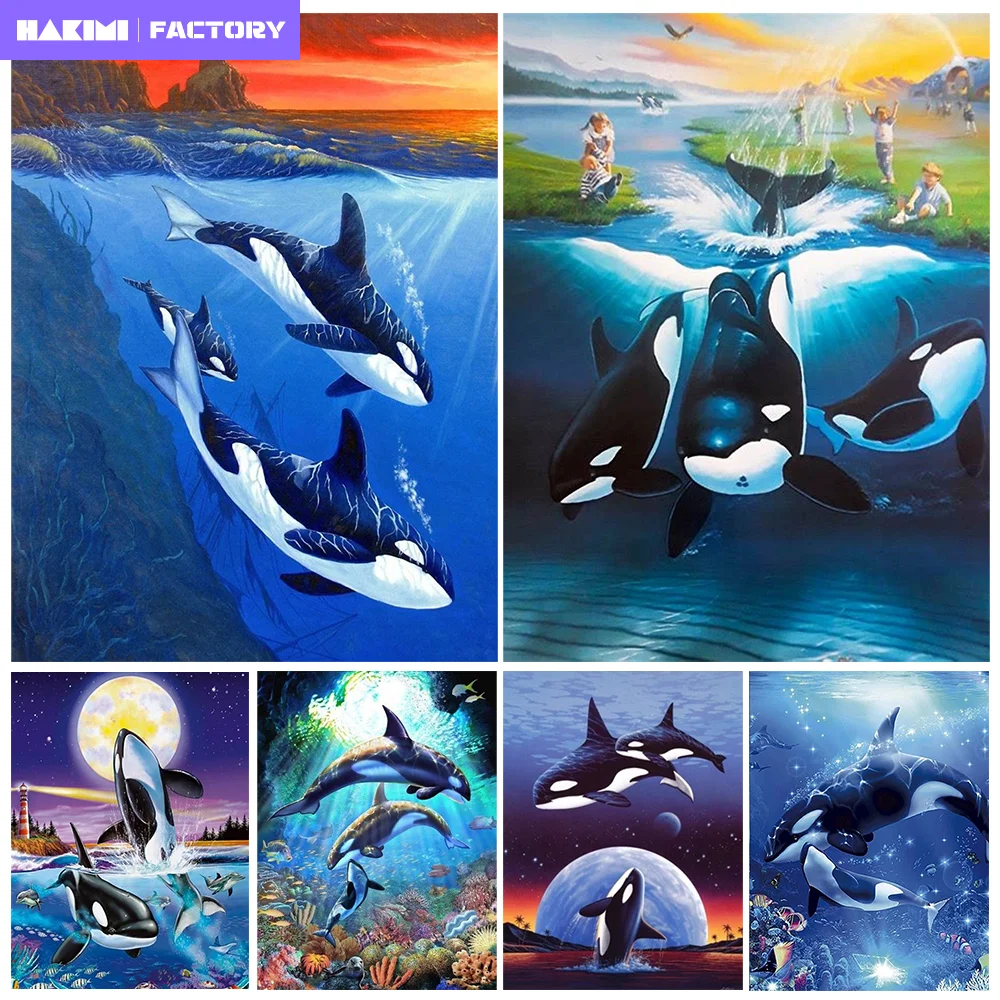 

DIY AB Diamond Painting Ocean Animals Killer Whale Full Diamond Embroidery Diamond Mosaic Picture Rhinestones Decor