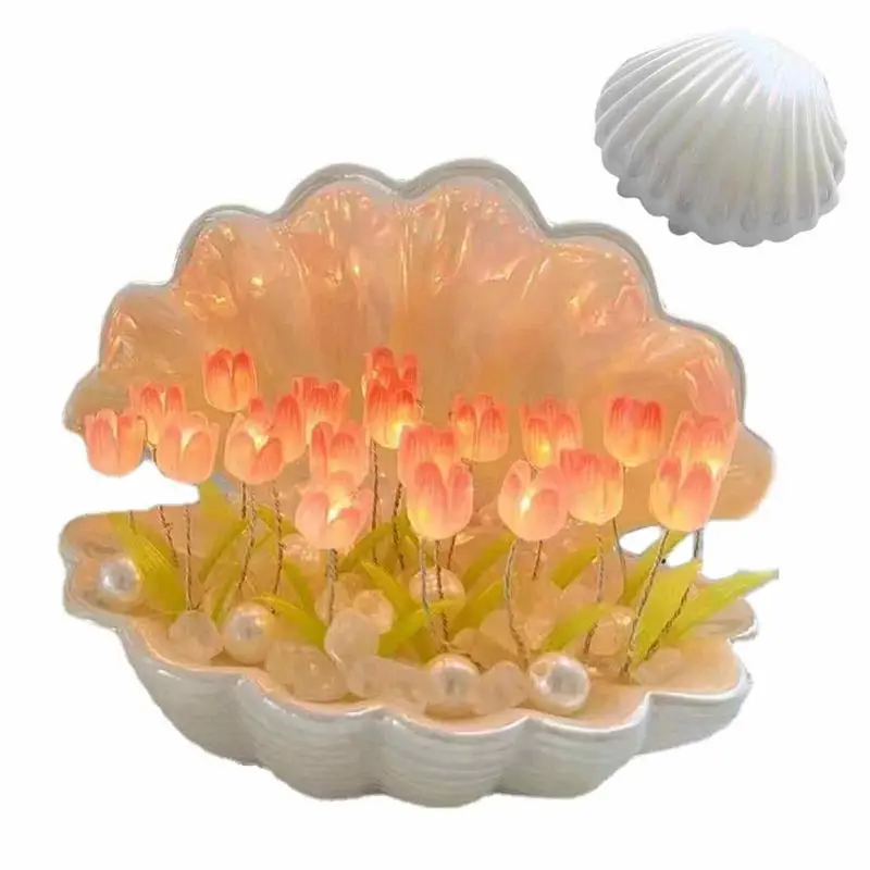 

Portable Shell Tulip Nightstand Lamps Warm Romantic Simulation Tulip Lamp Home Decor Creative Desktop Home Decoration