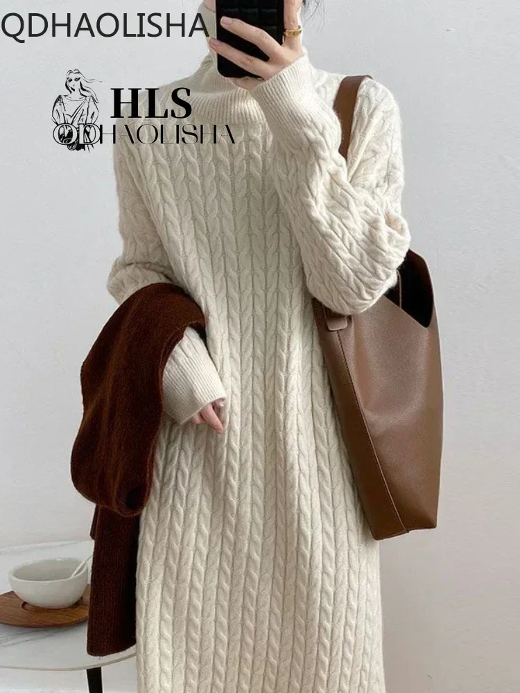 Зимние женские платья-свитеры Корейская версия повседневный свободный