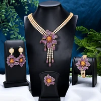 soramoore trendy luxury valuable peony flowers 4pcs jewelry set necklace bangle earrings ring for women bridal wedding jewelry