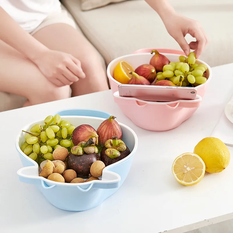 

Home daily storage box lazy fruit plate creative personality living room knock melon seeds plastic box double drain organizer