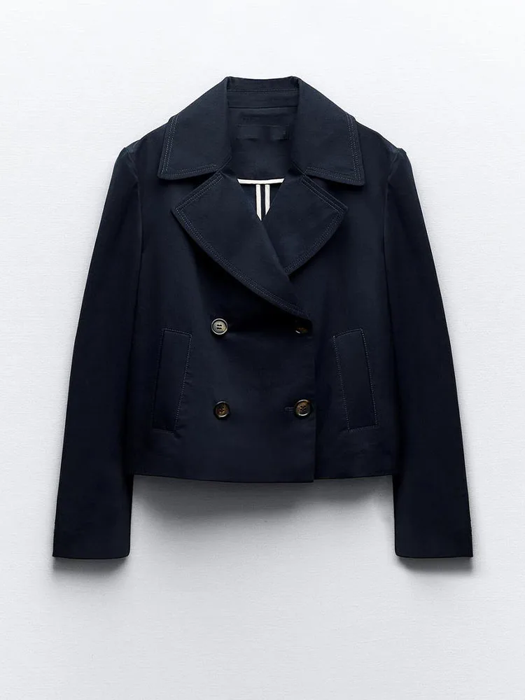 

Осень 2023, новинка, Высококачественная Женская ветровка с отложным воротником и длинными рукавами, стильная короткая двубортная повседневная куртка