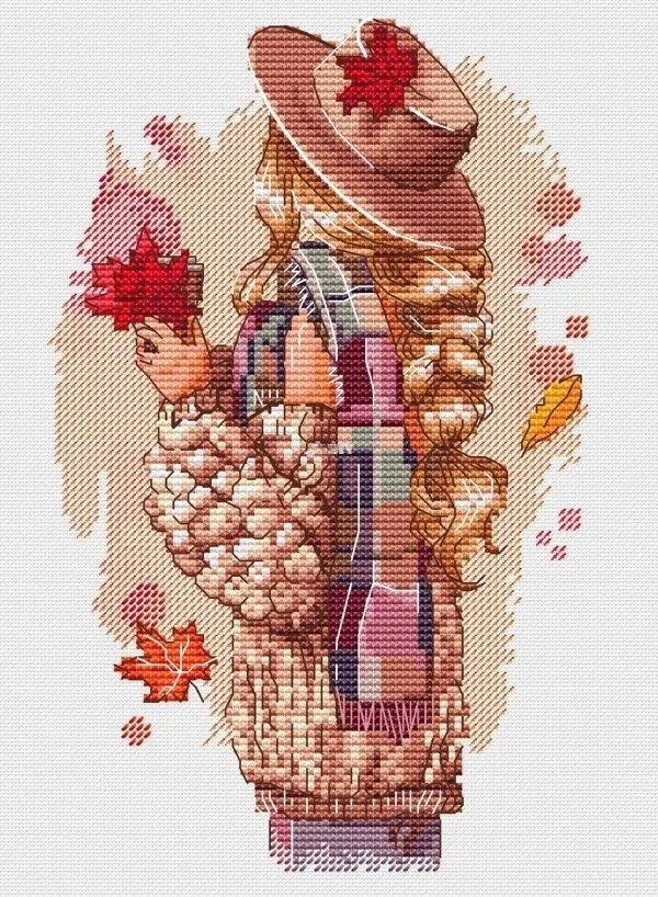 

Autumn Leaf Girl Cross Stitch Kit Cross stich Kits Homfun Craft Cross Stich Decorations For Home Homefun
