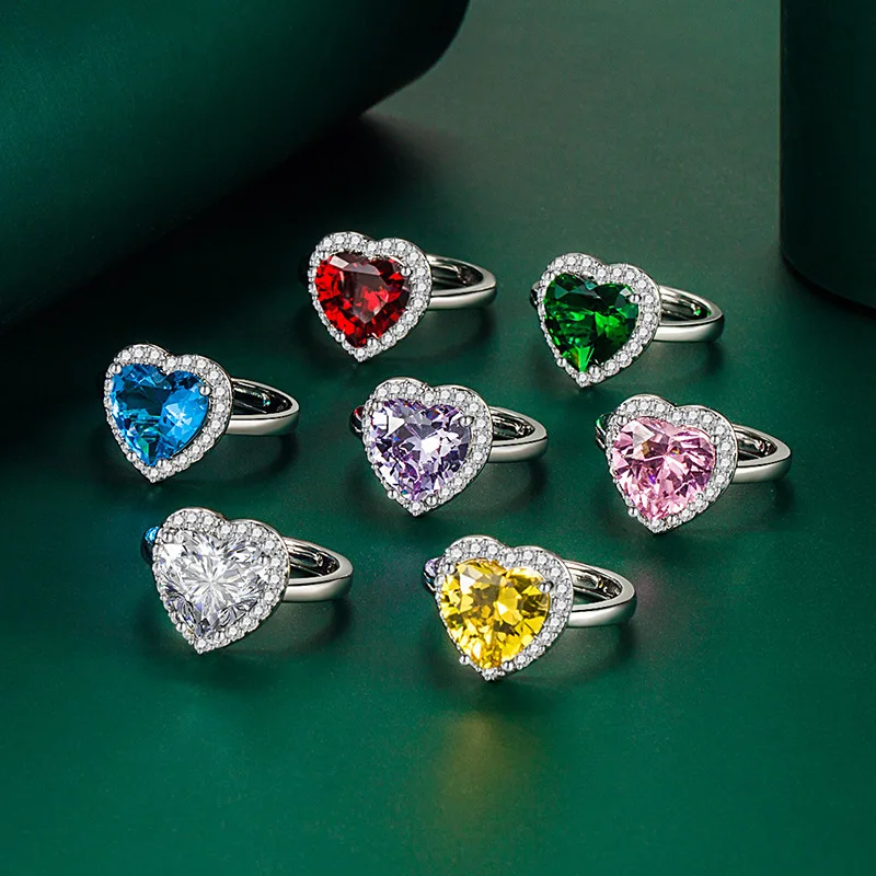 

Korean Sweet Statement Heart Rings for Women Elegant Temperament Crystal Jewelry Shining CZ Stone Opening Ring