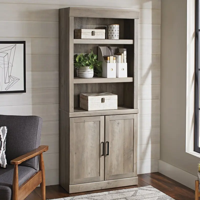 

Glendale 5 Shelf Bookcase with Doors, Rustic Gray