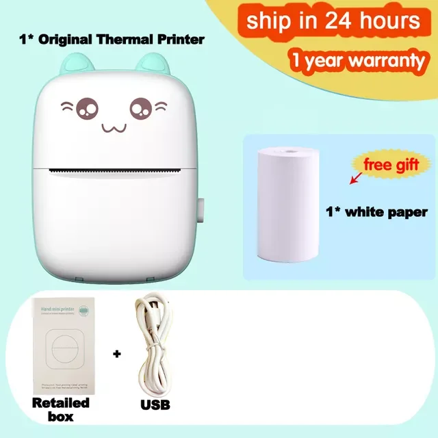 

Mini Thermal Printer Wireless BT 200dpi Photo Label Memo Wrong Question Printing with USB Cable imprimante portable