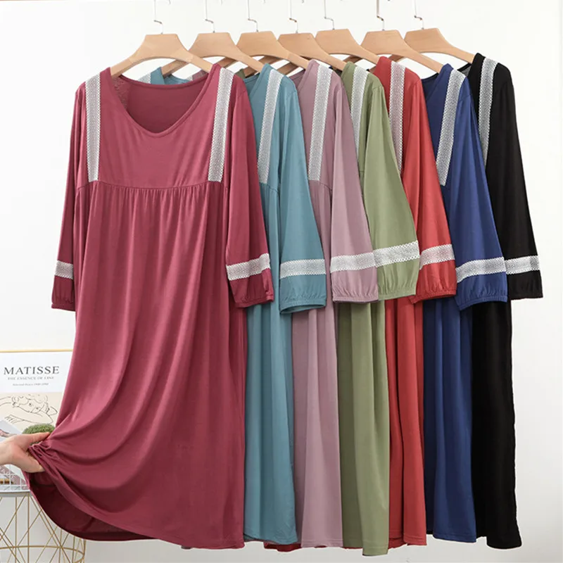Fdfklak New 3/4 Sleeve Spring Fall Night Dress Women Loose Comfortable Cotton Sleepwear Nightgowns Female рубашка женская